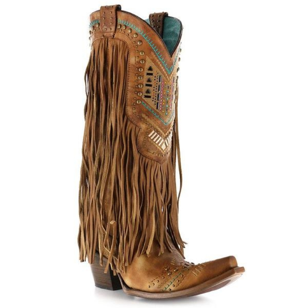Corral ladies crystal fringe snip toe boots